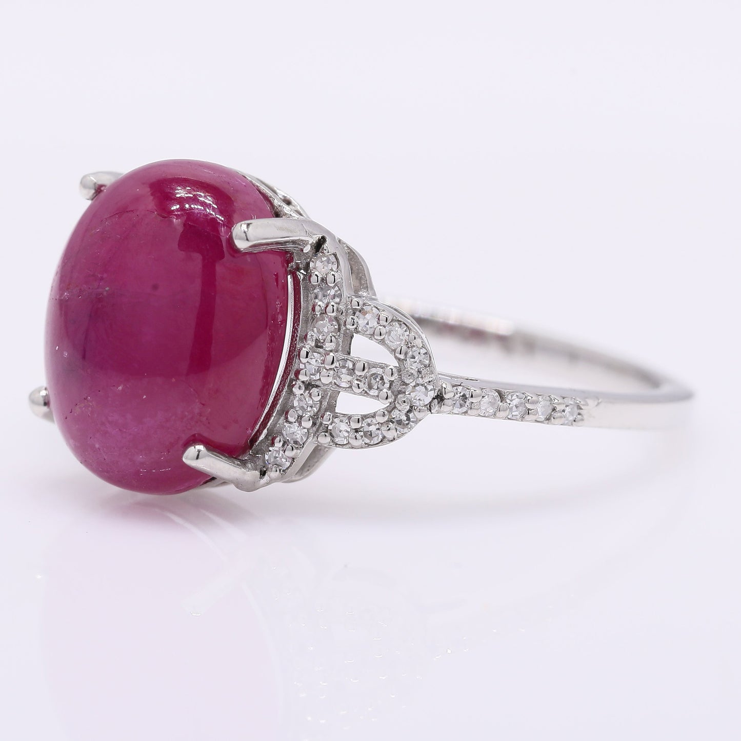 6.21 Ct Oval Cabochon Cut Natural Ruby 950 Platinum Ring