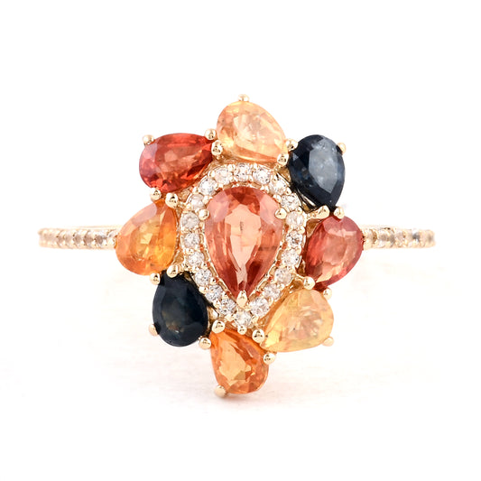 2.24 Ct Pear Multi Sapphire 14K Gold Ring