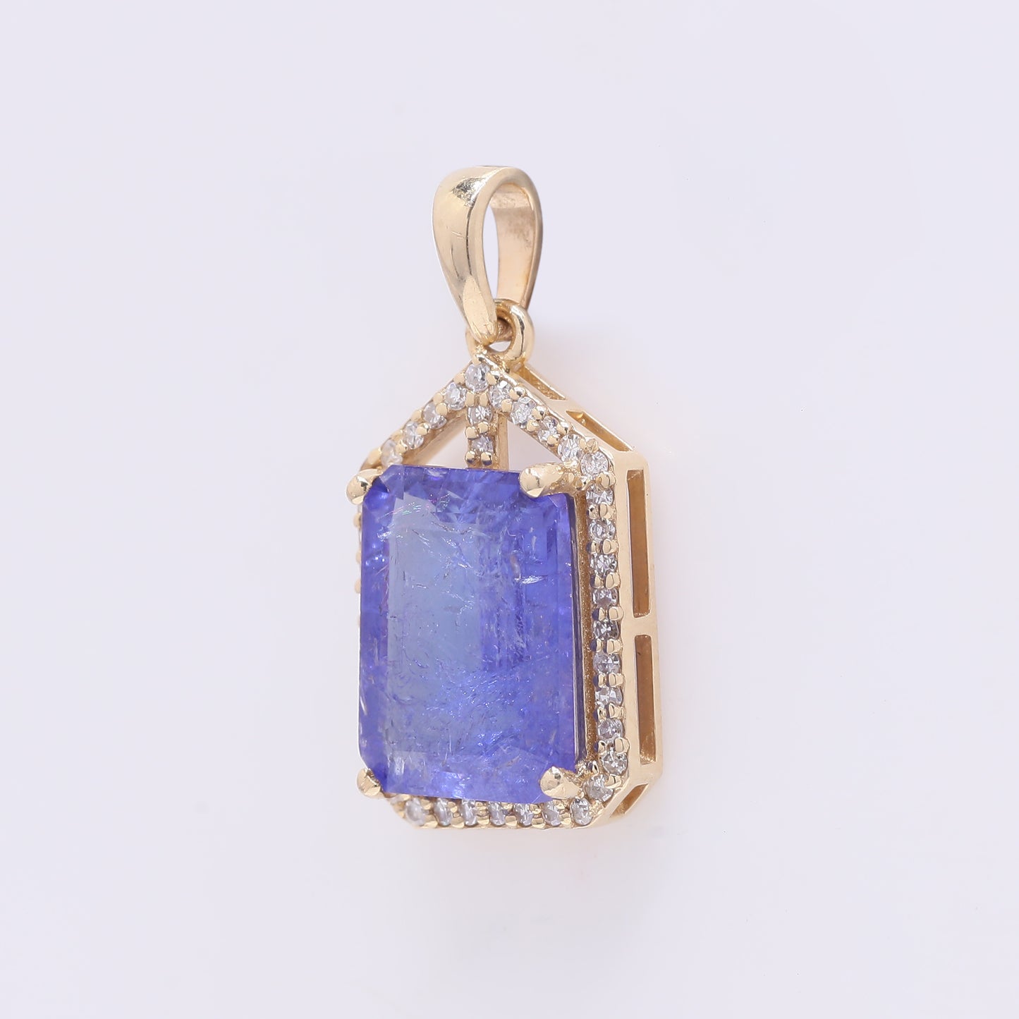 3.12 Ct Octagon Step Cut Natural Tanzanite 14K Gold Pendant