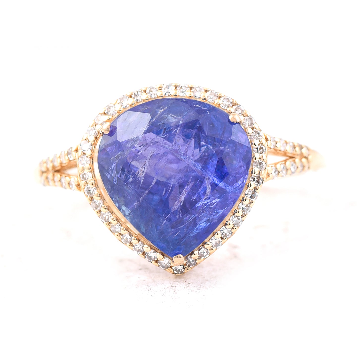4.93 Ct Pear Mixed Cut Natural Tanzanite 14K Gold Ring