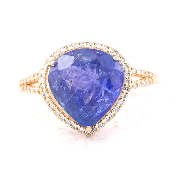 4.93 Ct Pear Mixed Cut Natural Tanzanite 14K Gold Ring