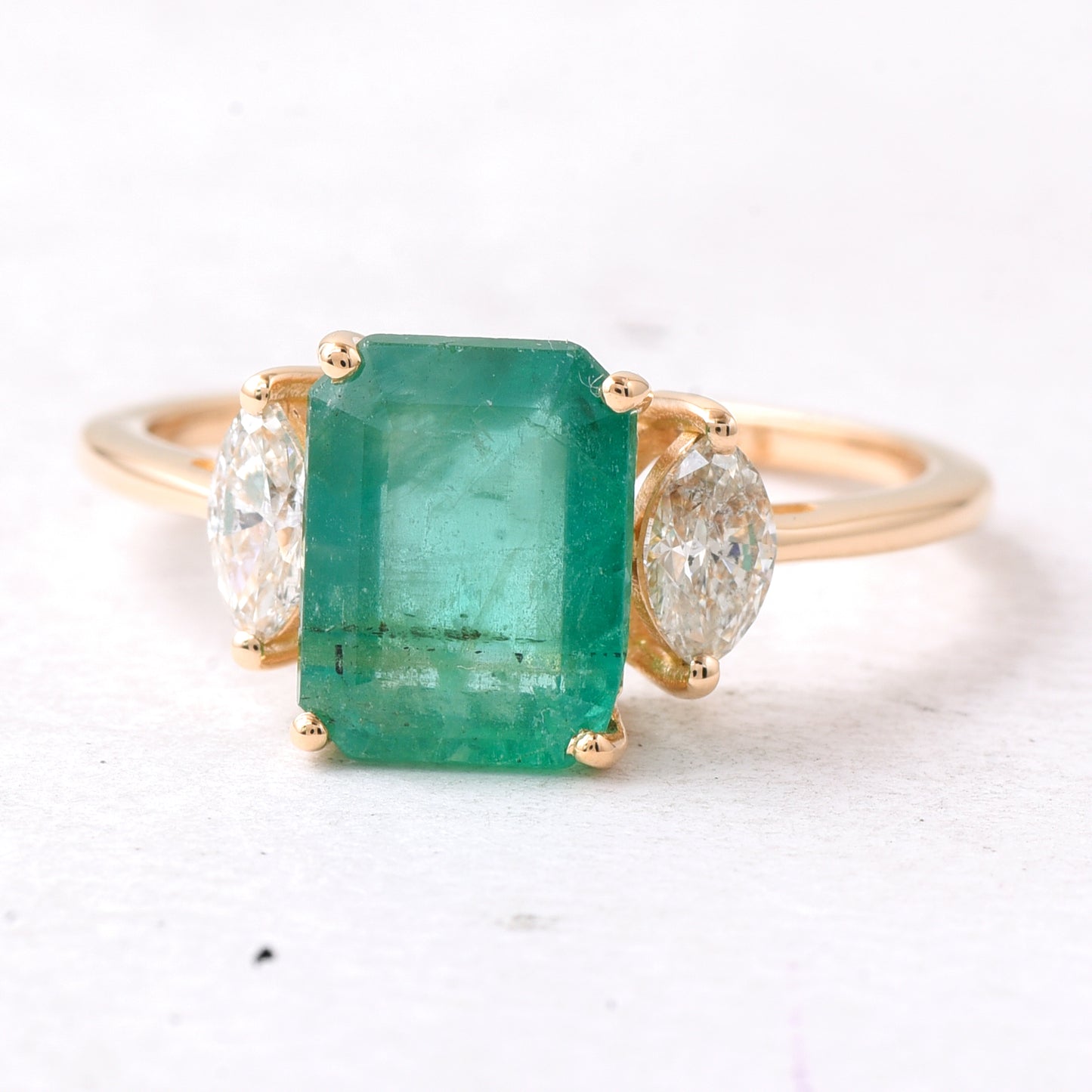 2.52 Ct Octagon Step Cut Natural Emerald 14K Gold Ring