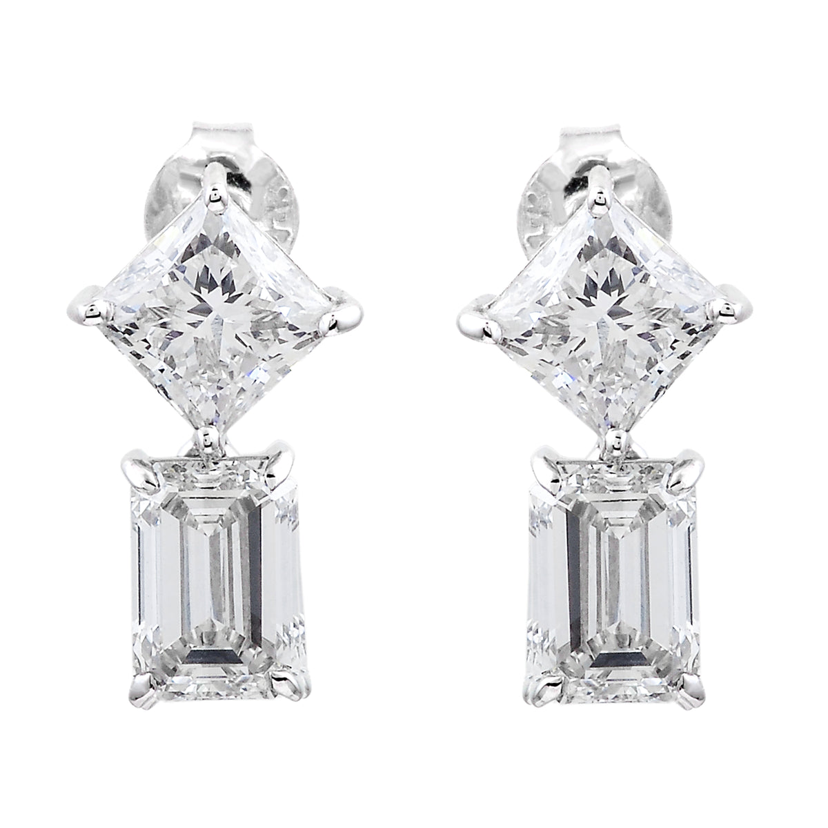 4.04 Ct Square, Octagon Lab Grown Diamond 14K Gold Earrings