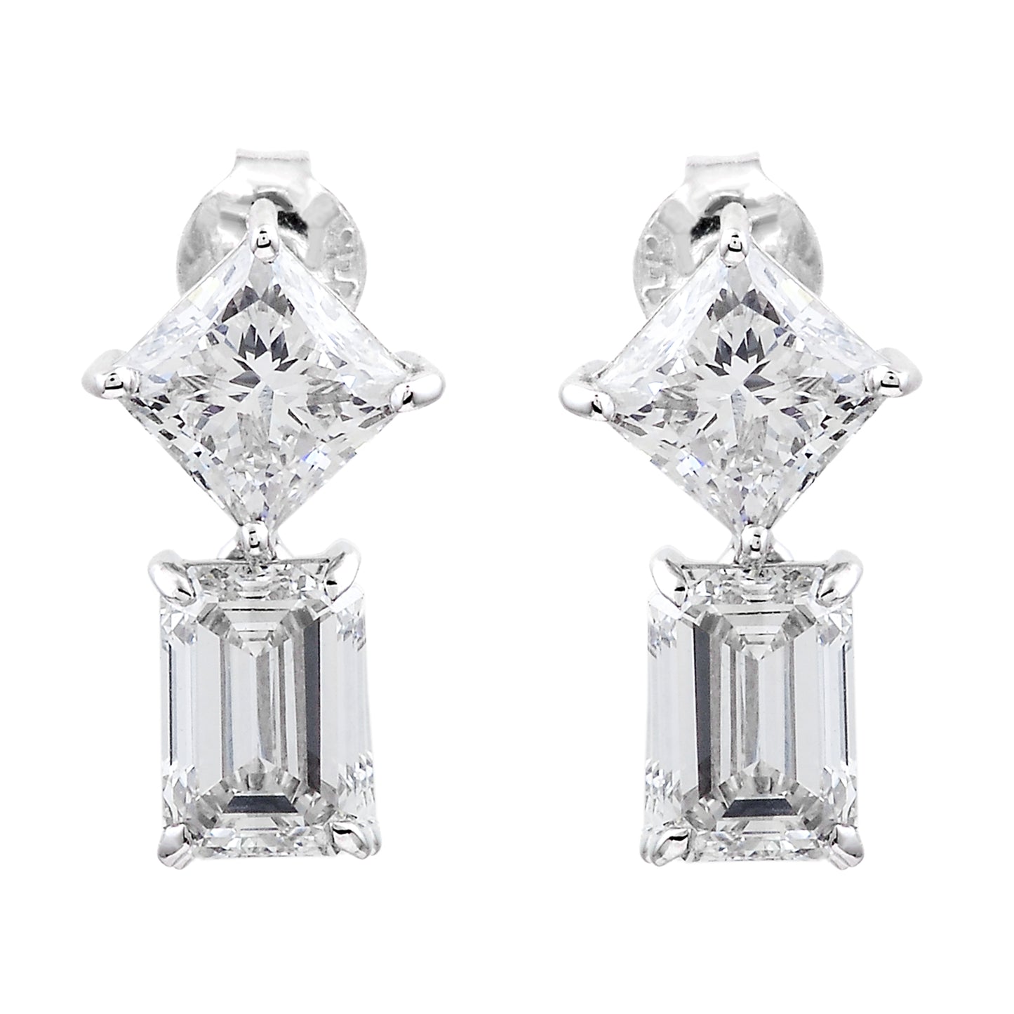4.04 Ct Square, Octagon Lab Grown Diamond 14K Gold Earrings