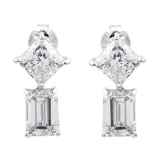 4.04 Ct Square, Octagon Lab Grown Diamond 14K Gold Earrings