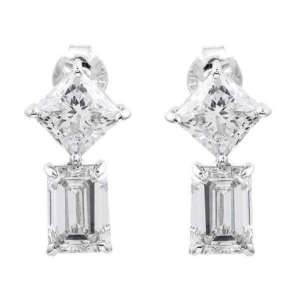 4.04 Ct Square, Octagon Lab Grown Diamond 14K Gold Earrings