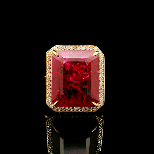 14.44 Ct Emerald Cut Lab Grown Ruby 14K Gold Ring