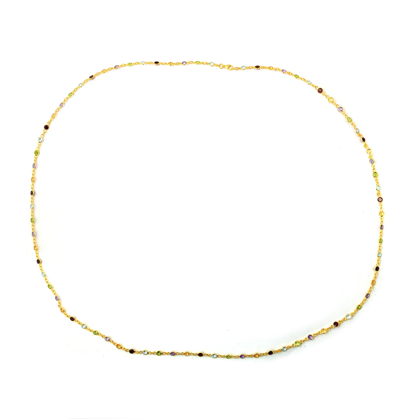 22.71 Ct Round Garnet, Peridot, Blue Topaz, Citrine, Amethyst 925 Sterling Silver Necklace