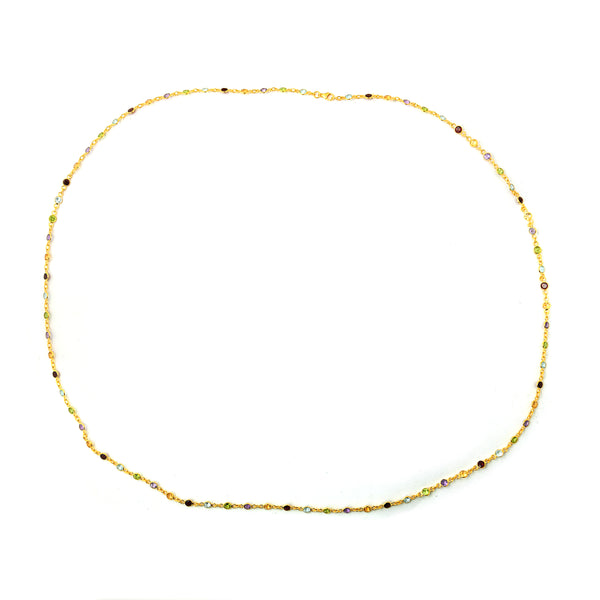 22.71 Ct Round Garnet, Peridot, Blue Topaz, Citrine, Amethyst 925 Sterling Silver Necklace