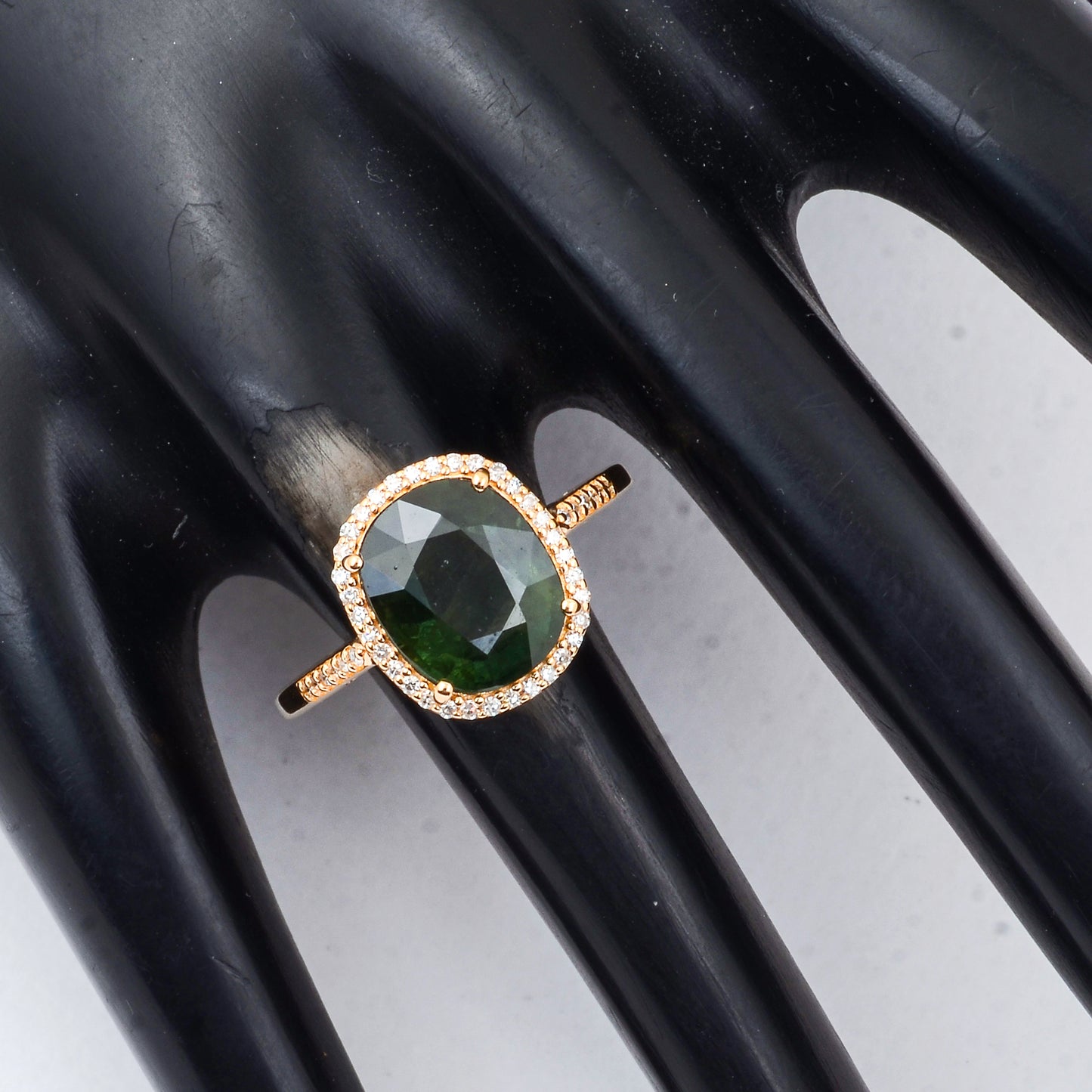 3.84 Ct Cushion Mixed Cut Natural Green Sapphire 14K Gold Ring