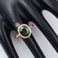 3.84 Ct Cushion Mixed Cut Natural Green Sapphire 14K Gold Ring