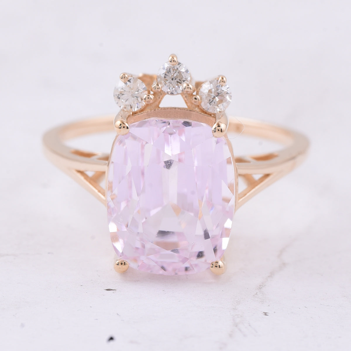 8.31 Ct Cushion Natural Kunzite 14K Gold Ring