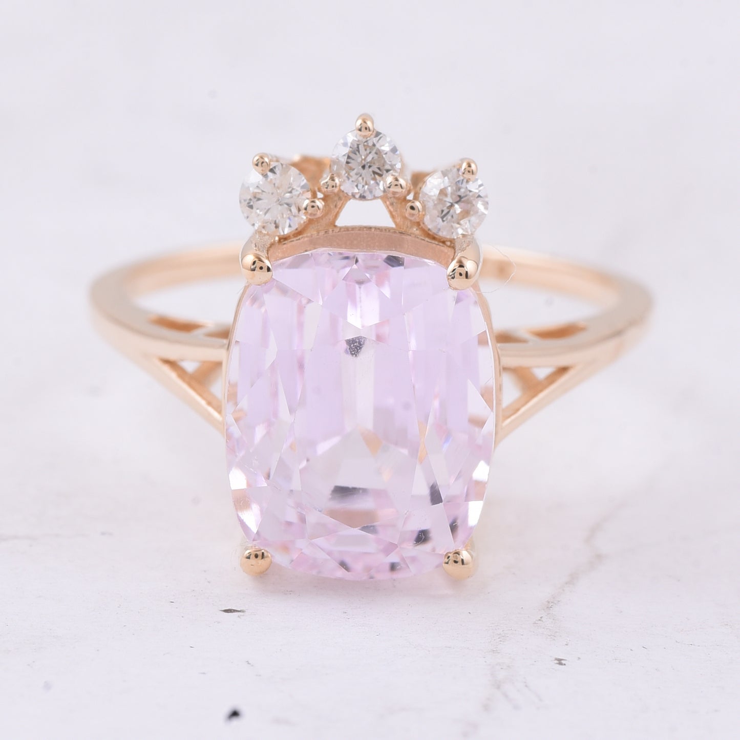 8.31 Ct Cushion Natural Kunzite 14K Gold Ring