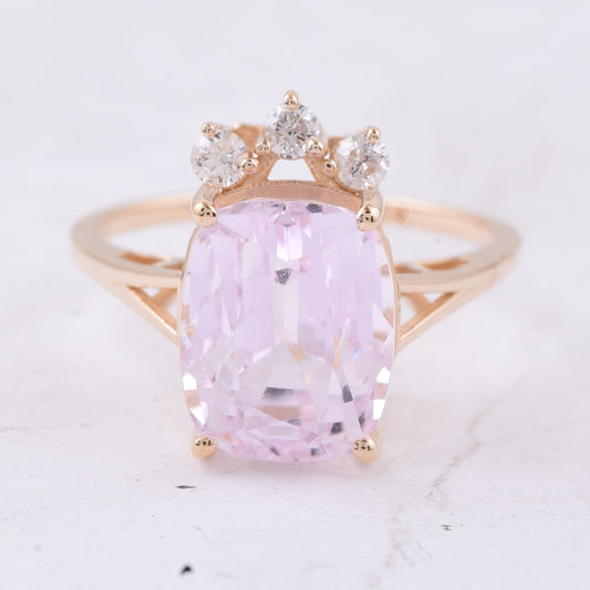 8.31 Ct Cushion Natural Kunzite 14K Gold Ring