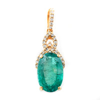 2.23 Ct Oval Mixed Cut Natural Emerald 14K Gold Pendant