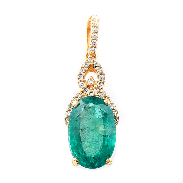 2.23 Ct Oval Mixed Cut Natural Emerald 14K Gold Pendant
