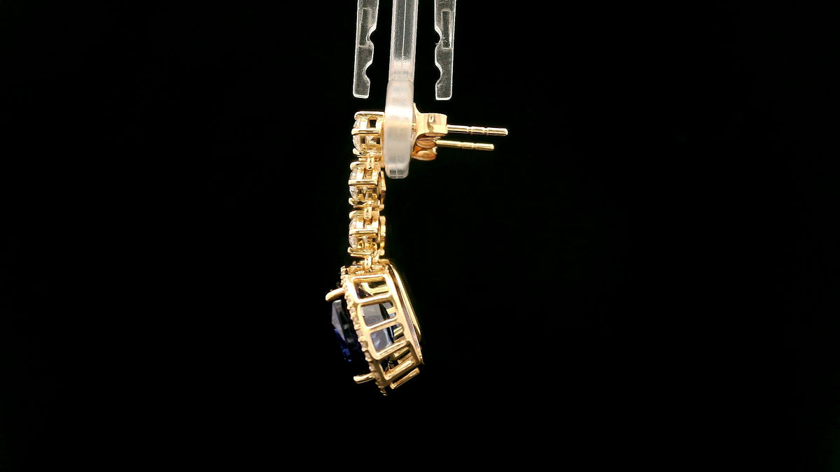 8.68 Ct Oval Lab Grown Blue Sapphire 14K Gold Earrings