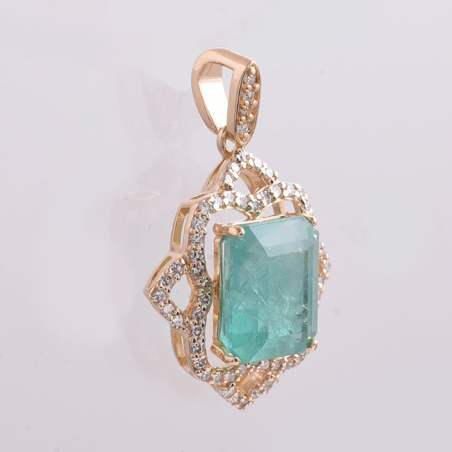 2.64 Ct Octagon Step Cut Natural Emerald 14K Gold Pendant