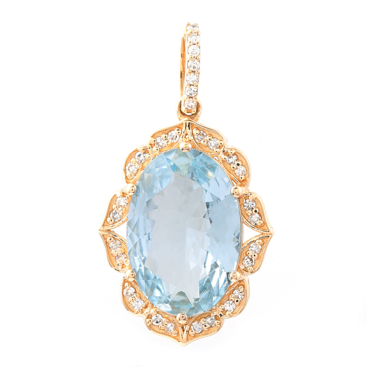 2.62 Ct Oval Mixed Cut Natural Aquamarine 14K Gold Pendant