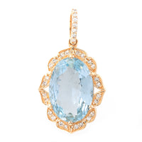 2.62 Ct Oval Mixed Cut Natural Aquamarine 14K Gold Pendant