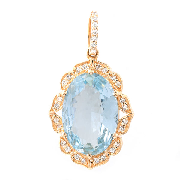2.62 Ct Oval Mixed Cut Natural Aquamarine 14K Gold Pendant