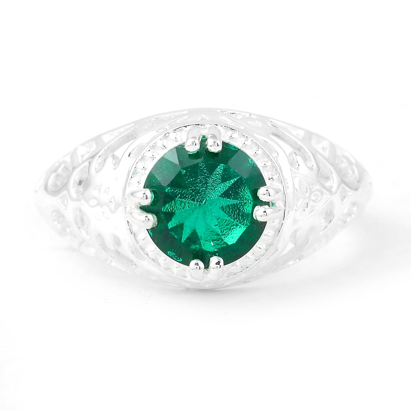 2.18 Ct Round Green Topaz 925 Sterling Silver Ring