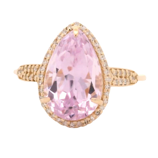 5.42 Ct Pear Kunzite 14K Gold Ring