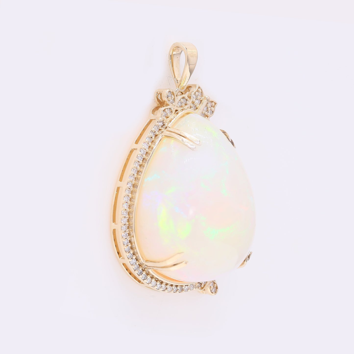 27.03 Ct Pear Cabochon Natural Opal 14K Gold Pendant