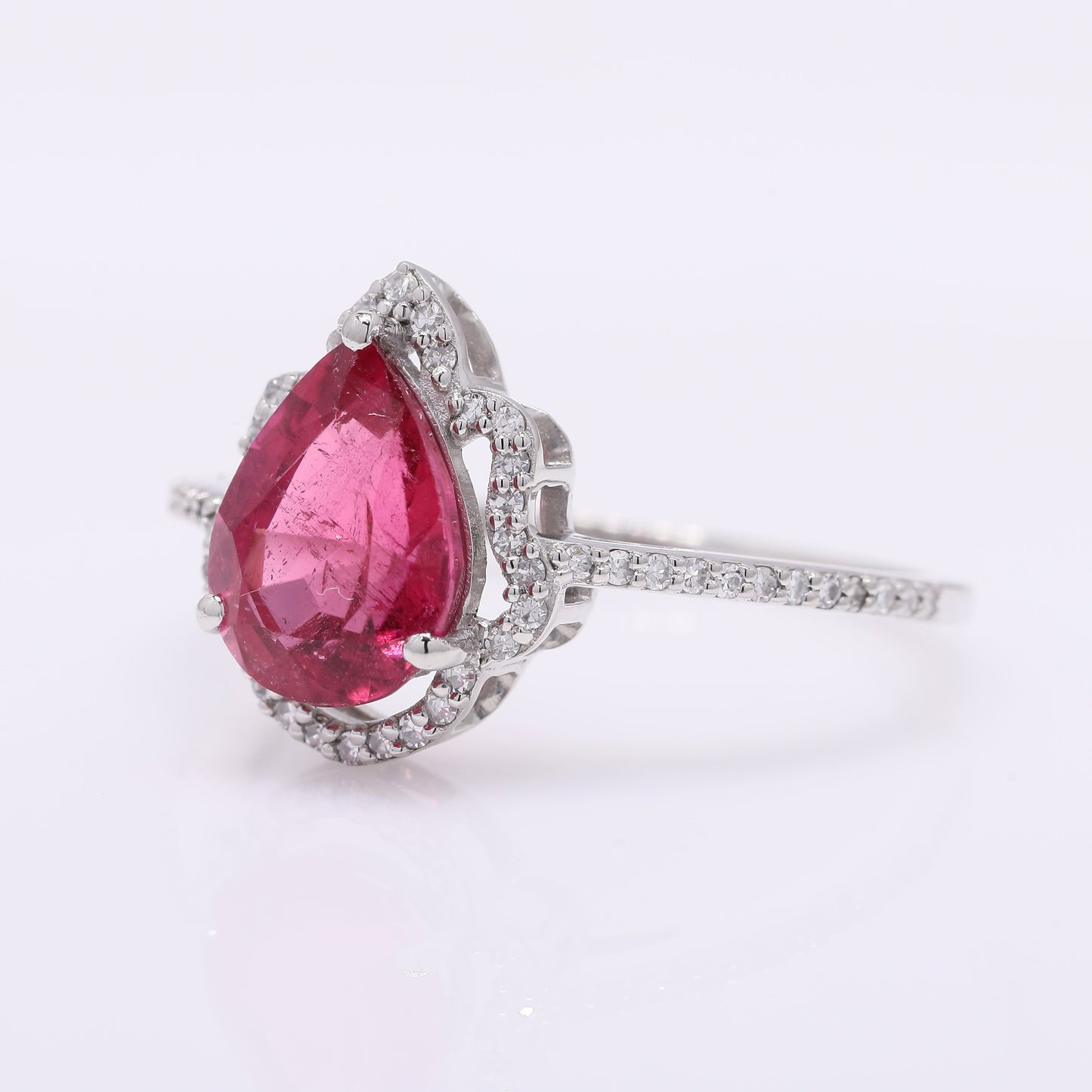 2.03 Ct Pear Mixed Cut Natural Rubellite 950 Platinum Ring