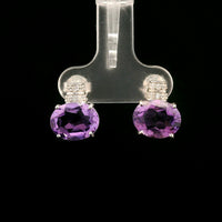 4.51 Ct Oval Amethyst, White Zircon 925 Sterling Silver Earrings