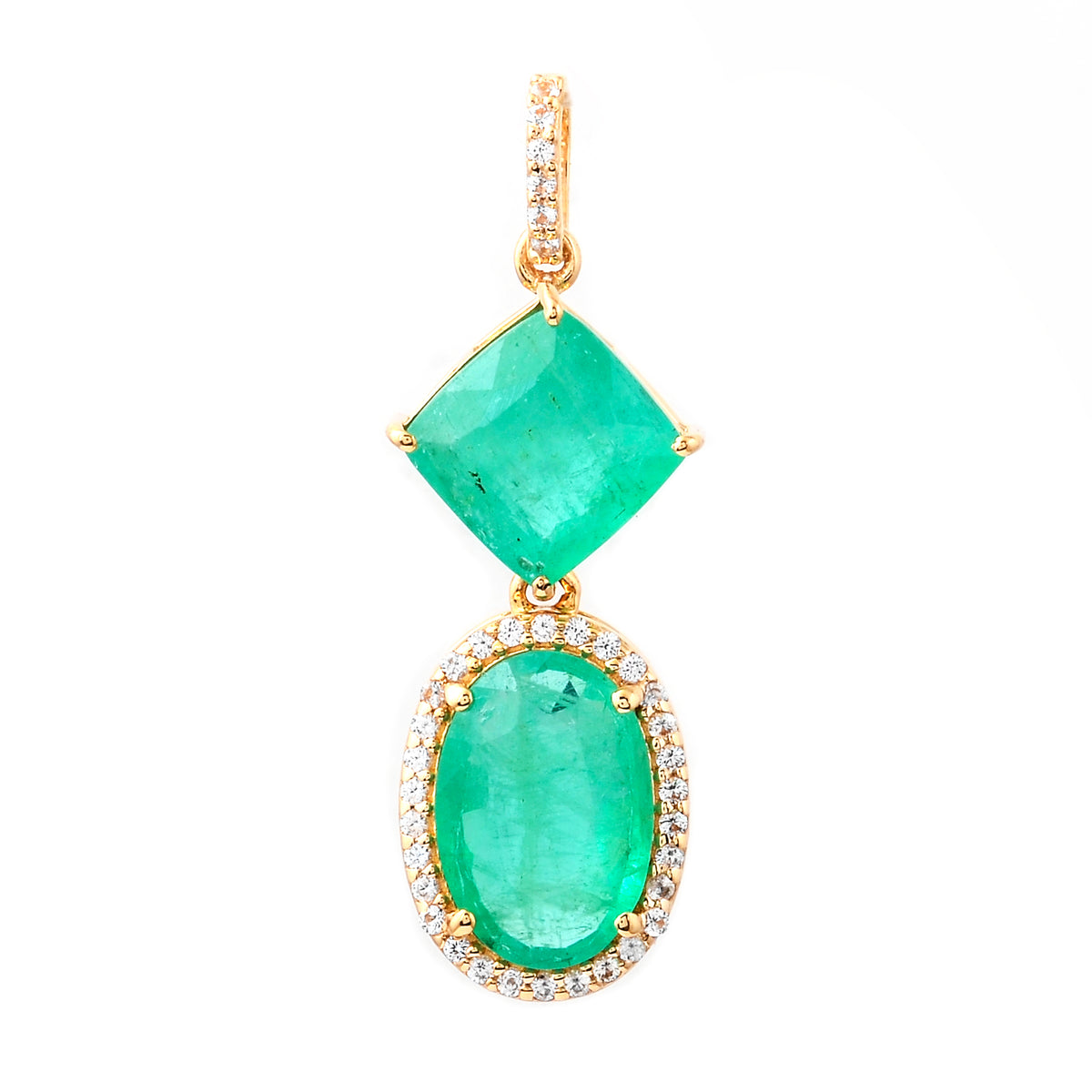 3.35 Ct Oval Mixed Cut, Cushion Mixed Cut Natural Emerald 14K Gold Pendant
