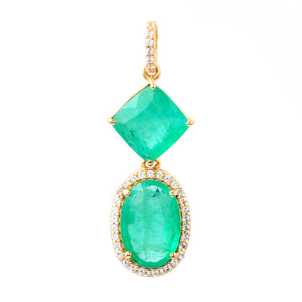 3.35 Ct Oval Mixed Cut, Cushion Mixed Cut Natural Emerald 14K Gold Pendant