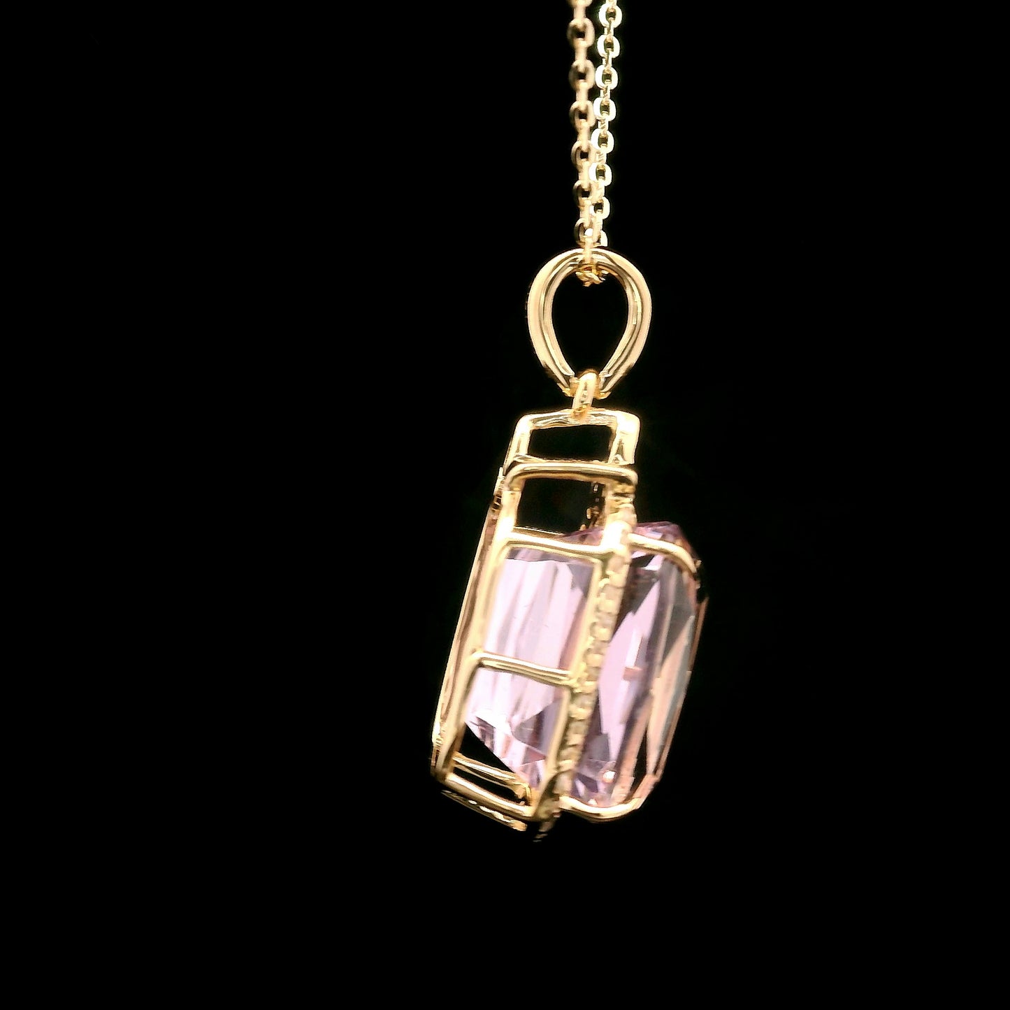 7.36 Ct Cushion Kunzite 14K Gold Pendant