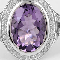 6.58 Ct Oval Amethyst, Cubic Zirconia, 925 Sterling Silver Ring