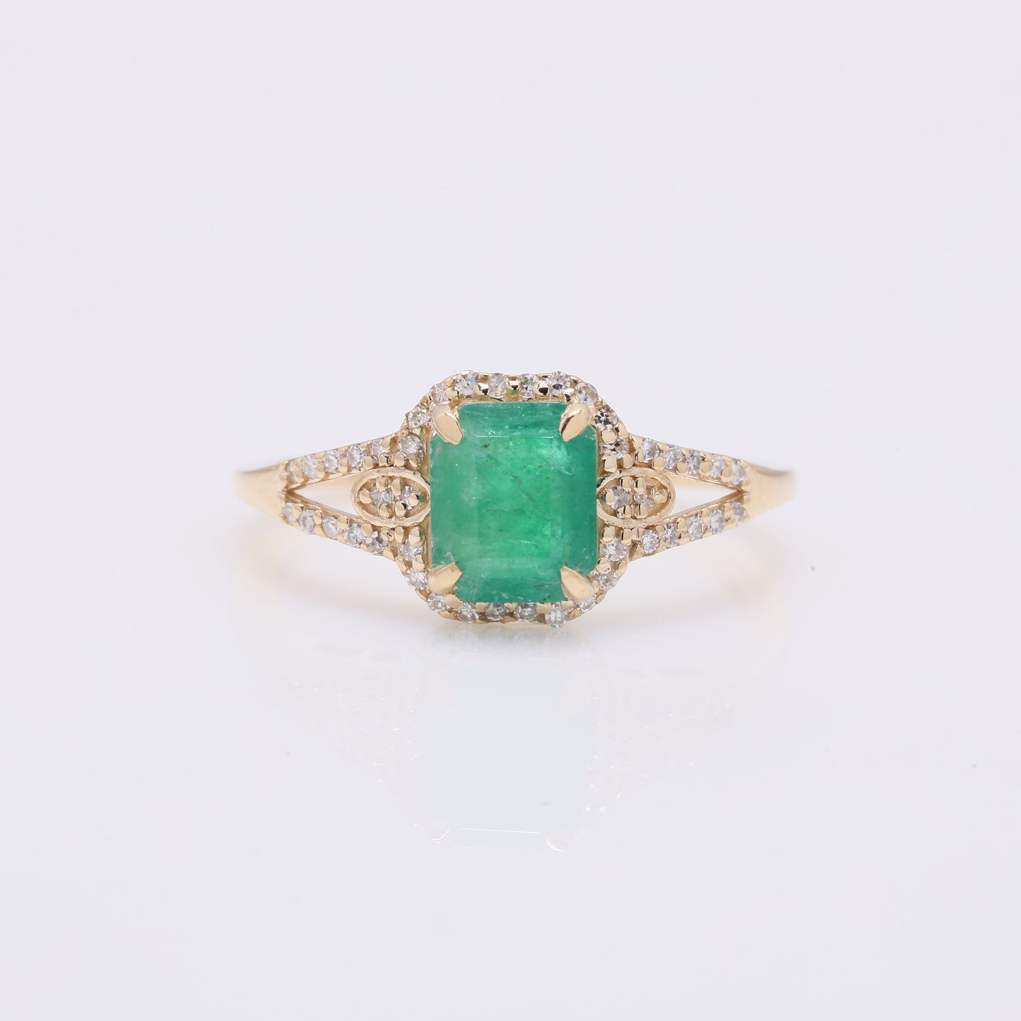 1.37 Ct Octagon Step Cut Natural Emerald 14K Gold Ring
