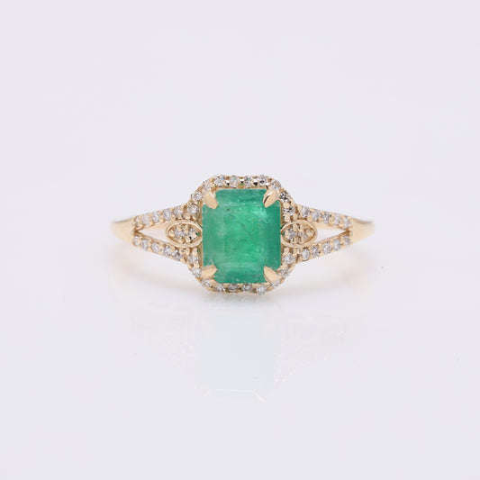 1.37 Ct Octagon Step Cut Natural Emerald 14K Gold Ring