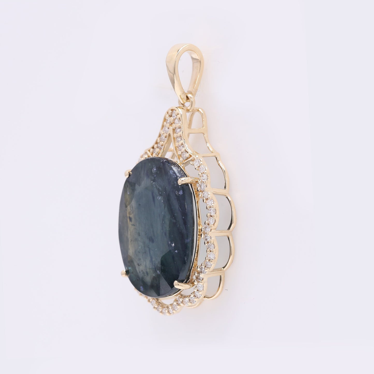 10.25 Ct Oval Mixed Cut Natural Sapphire 14K Gold Pendant