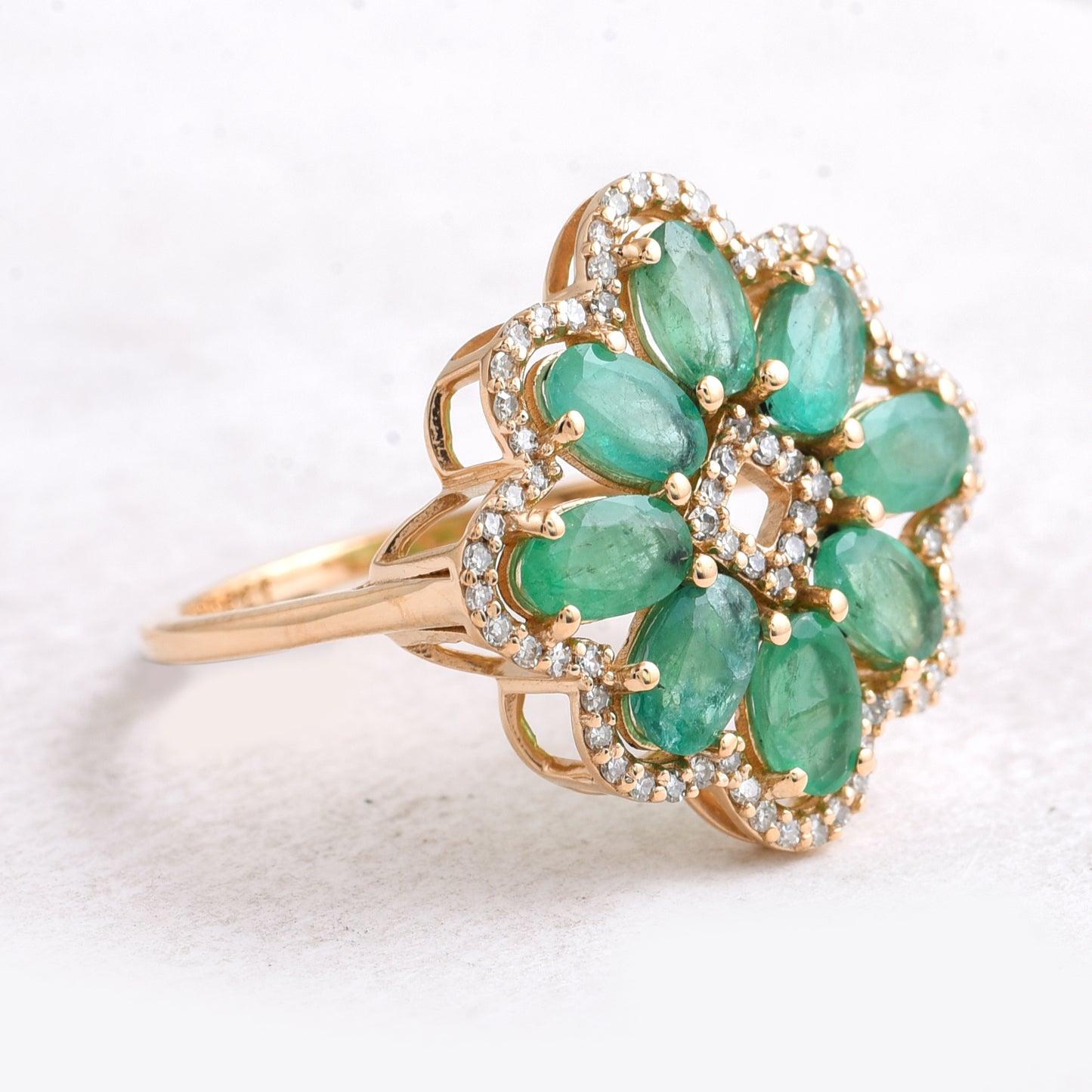 3.86 Ct Oval Mixed Cut Natural Emerald 14K Gold Ring