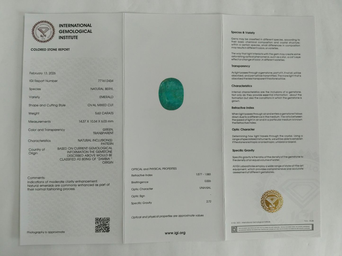 5.63 Natural Beryl Emerald Oval Mixed Cut Gemstone