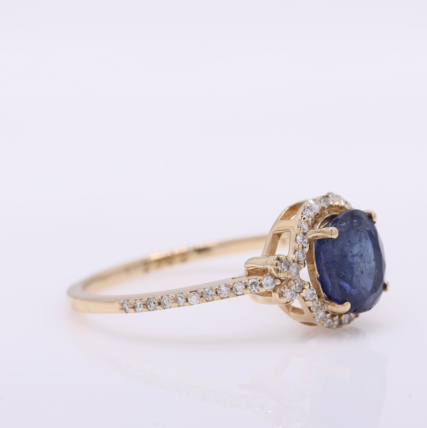 1.98 Ct Oval Mixed Cut Natural Sapphire 14K Gold Ring
