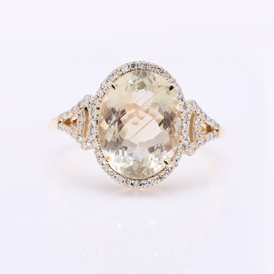 4.18 Ct Oval Mixed Cut Natural Sunstone 14K Gold Ring