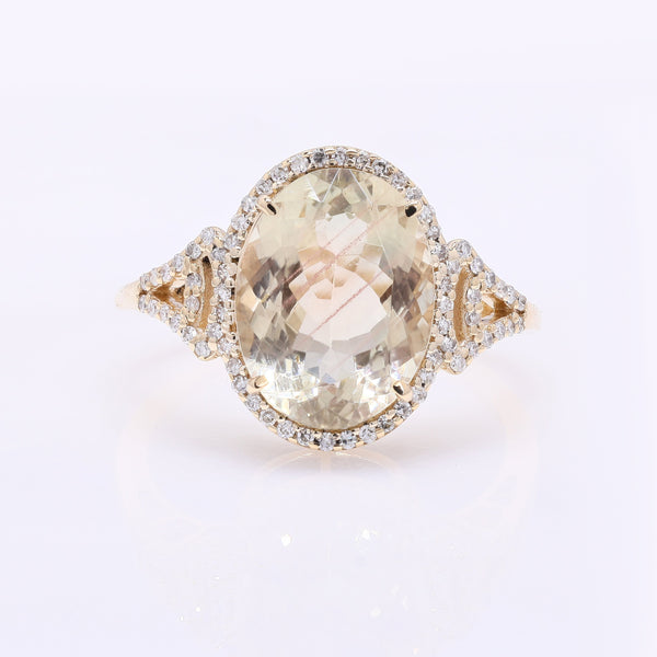 4.18 Ct Oval Mixed Cut Natural Sunstone 14K Gold Ring