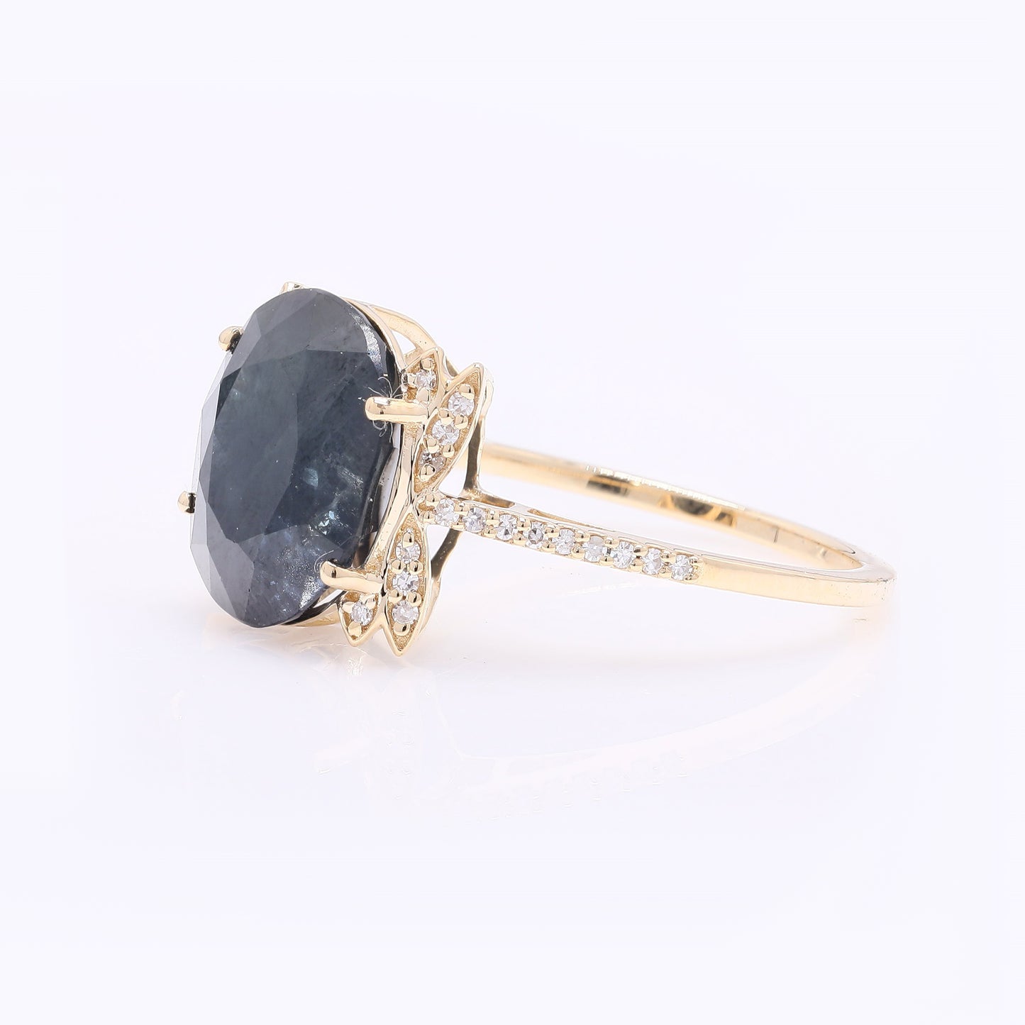 6.22 Ct Oval Mixed Cut Natural Sapphire 14K Gold Ring