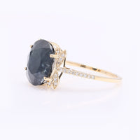 6.22 Ct Oval Mixed Cut Natural Sapphire 14K Gold Ring