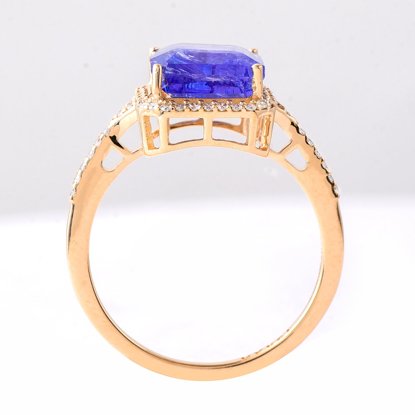 3.87 Ct Octagon Step Cut Natural Tanzanite 14K Gold Ring