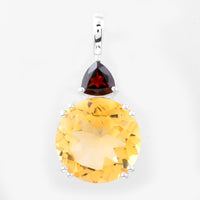 6.53 Ct Round Citrine, Garnet, Cubic Zirconia 925 Sterling Silver Pendant