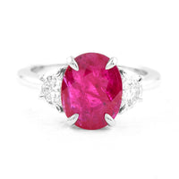 3.95 Ct Oval Cut Natural Corundum Ruby 950 Platinum Ring