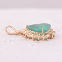 3.48 Ct Pear Mixed Cut Natural Emerald 14K Gold Pendant