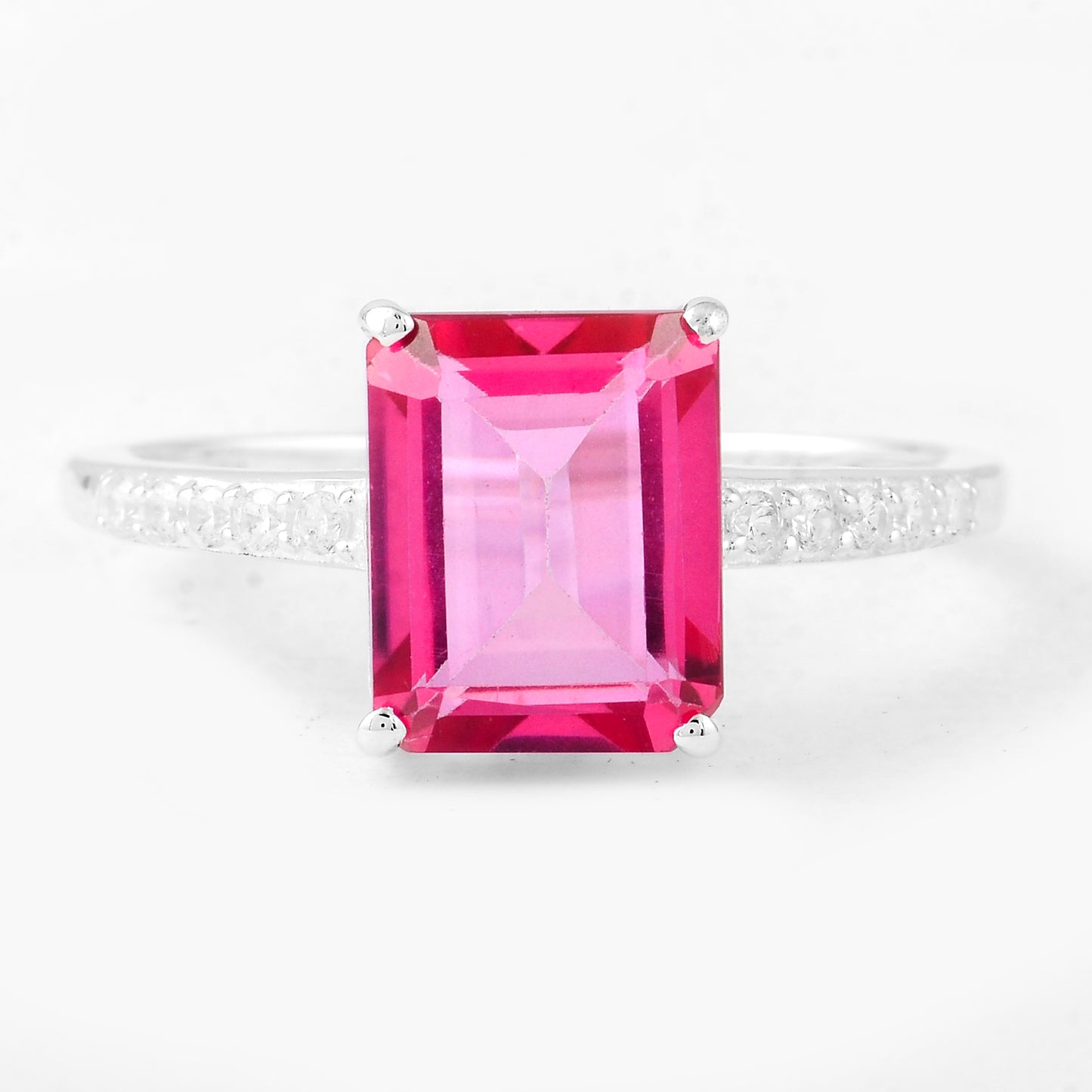 4.42 Ct Octagon Pink Topaz, Cubic Zirconia, 925 Sterling Silver Ring