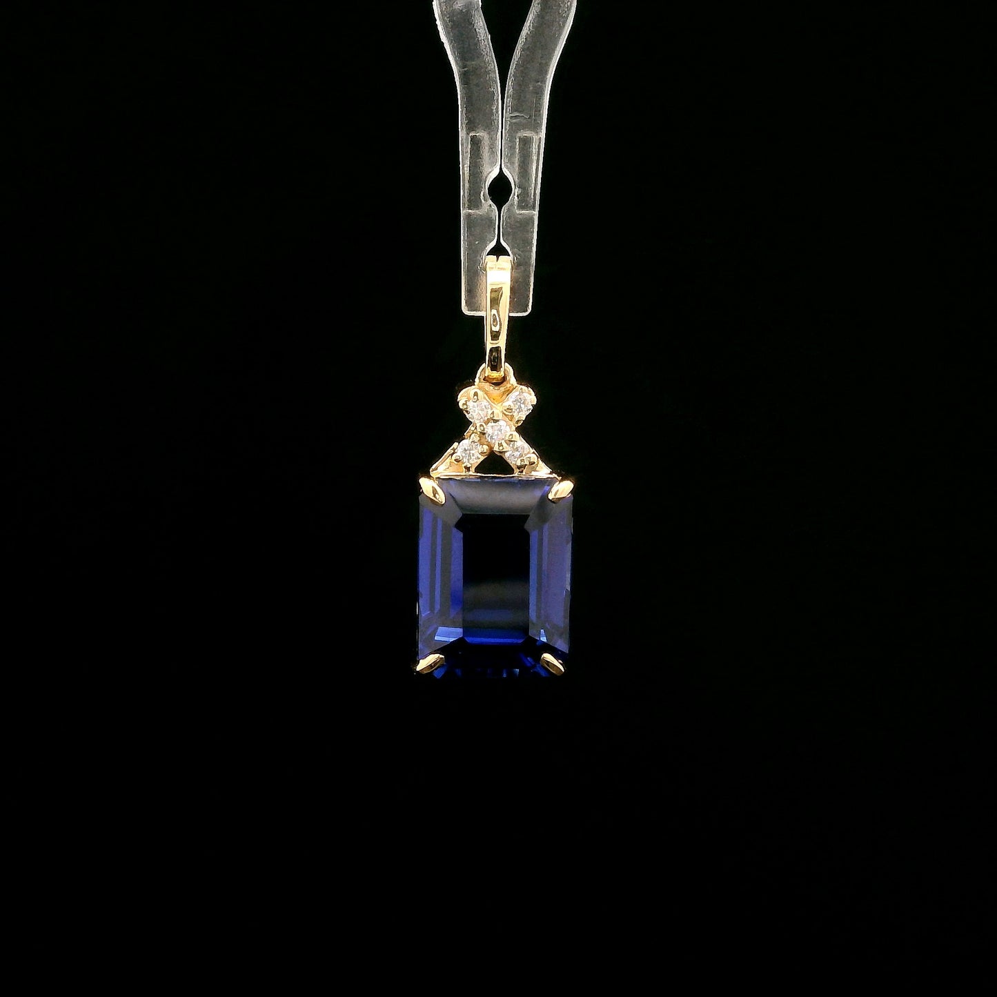 4.19 Ct Emerald Cut Lab Grown Sapphire 14K Gold Pendant